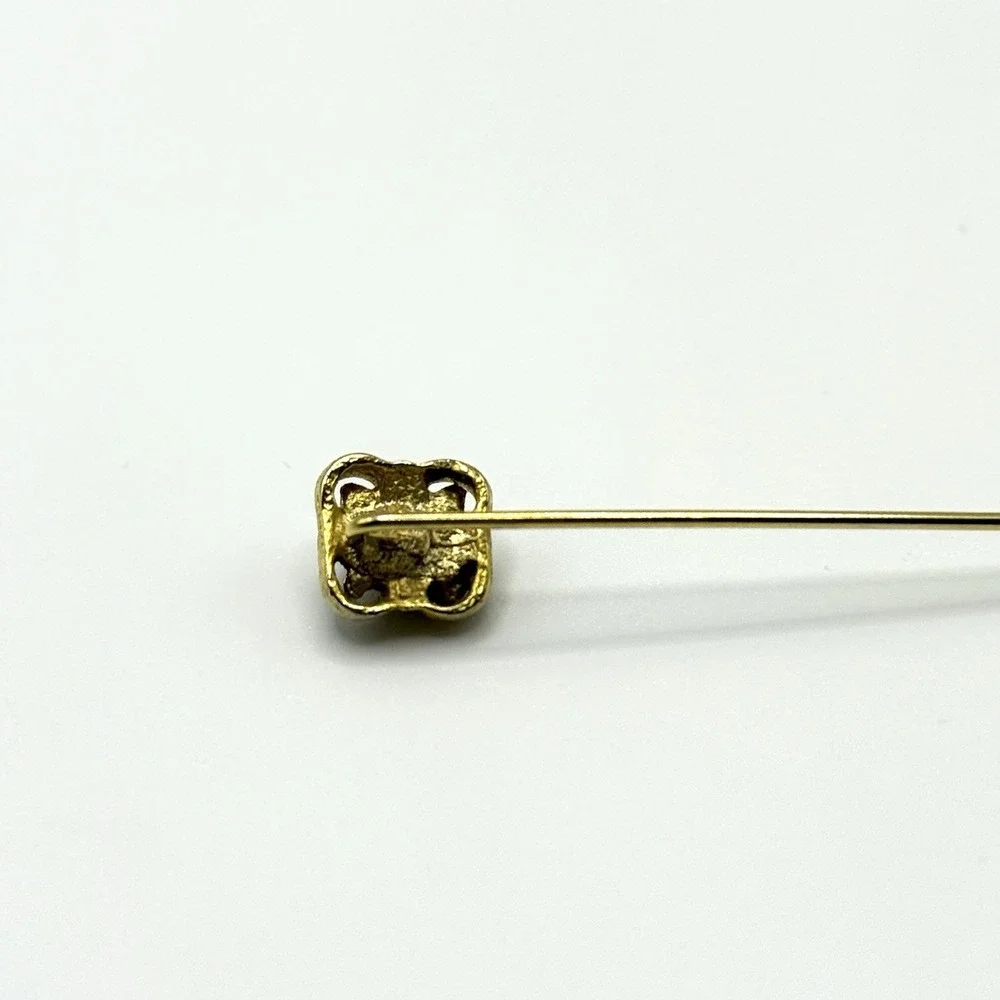 Vintage Empress Genuine Tiger Eye Gemstones Lapel Stick Pin Gold Tone Antique